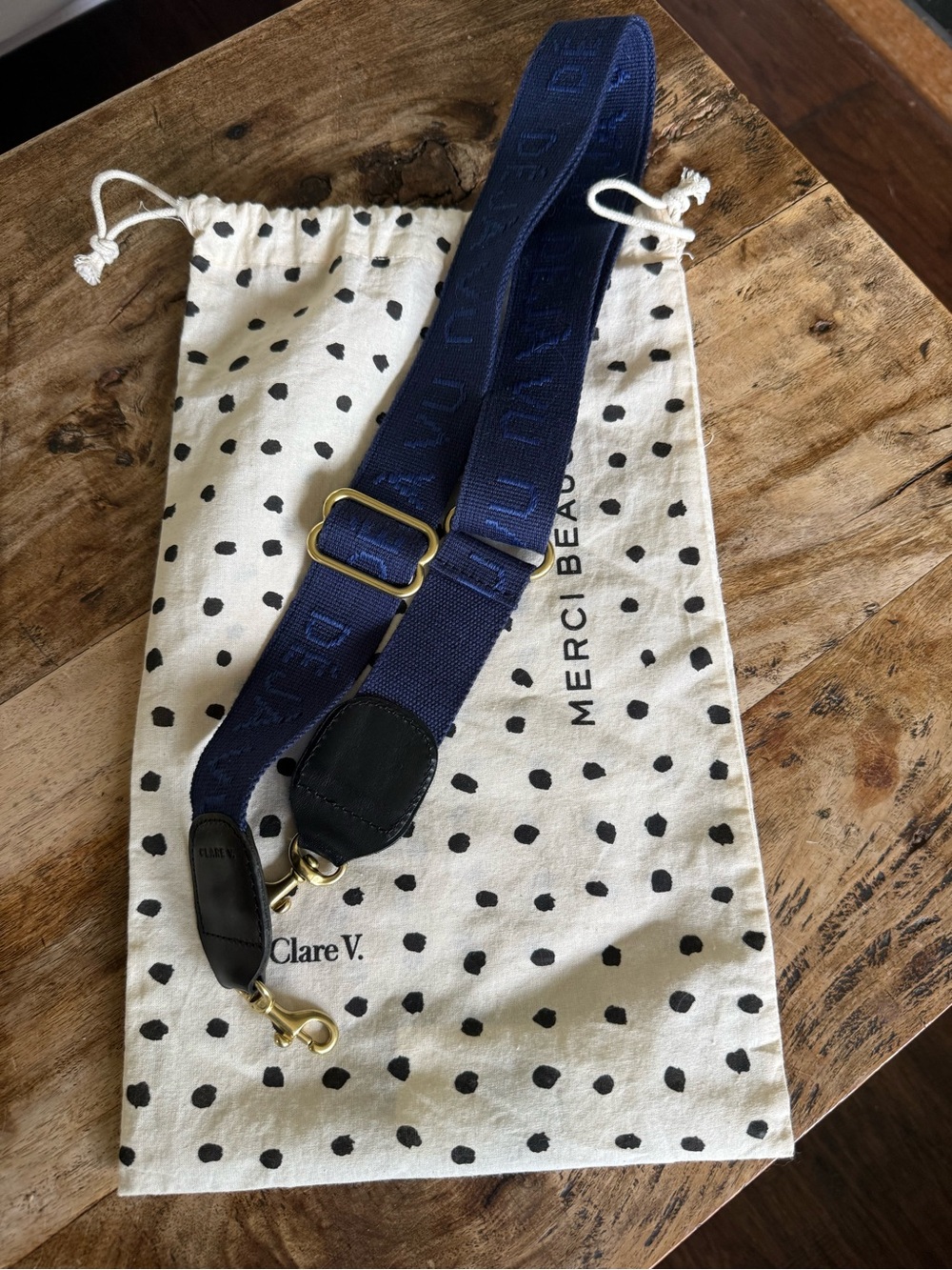 Clare V Navy Canvas Adjustable Strap with Gold Hardware